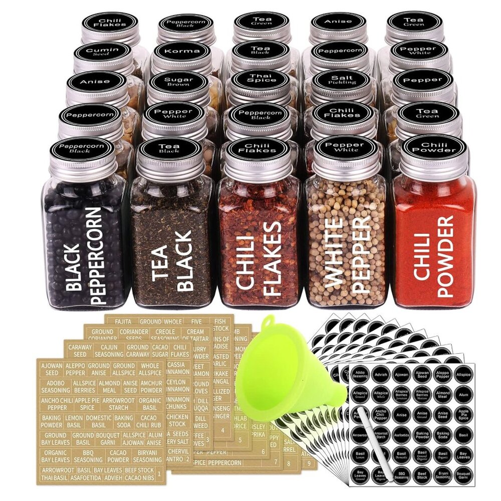 New in Box: 25 Glass Spice Jars 6 oz